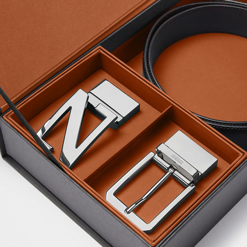 【二】ZEGNA 杰尼亚 男士皮革双面腰带套装 黑色 LHAVG B038AZ NTM