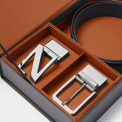 【二】ZEGNA 杰尼亚 男士皮革双面腰带套装 黑色 LHAVG B038AZ NTM 商品图0