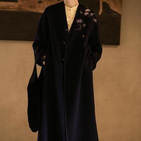 牧衣游原创手工刺绣双面呢进口长毛呢外套软糯轻盈毛呢大衣 春望