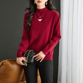 CC-16-9155秋冬季新款半高领毛衣女设计感露洞小心机法式针织内搭打底衫