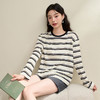 慵懒风复古条纹长袖T恤女秋季OVERSIZE圆领T恤V3642585 商品缩略图2