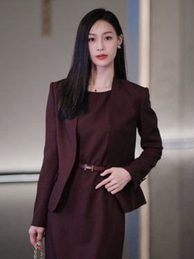 2024秋冬新品安哥拉红西装连衣裙套装女职业装高端时尚西服两件套