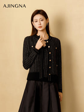【商城同款】阿菁娜2024秋季新款绵羊毛编织小香风开衫A29Q318010