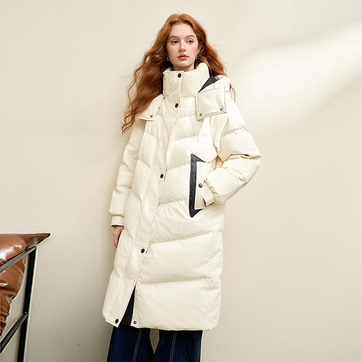 【通知下架】西遇过膝连帽羽绒服女冬季新款黑白韩版加厚保暖中长款外套 商品图3