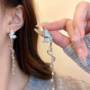 JU-122蓝色蝴蝶流苏长款珍珠耳环女2024新款小众设计感气质耳钉爆款耳饰 商品缩略图0