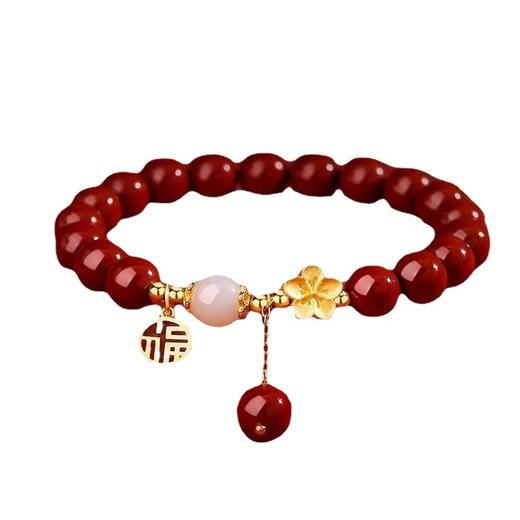 六鑫珠宝 桃你欢心桃花朱砂手串 S925银 商品图3