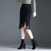 MYX-WM-68196-L中长款不规则黑色显瘦半身裙蕾丝拼接针织包臀裙秋冬款高腰一步裙 商品缩略图1