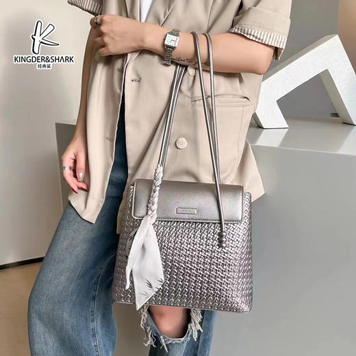 经典鲨2024年秋季新款气质时尚编织手提包单肩包KGB53-D3826711 商品图5