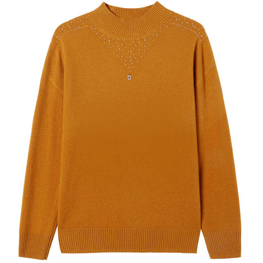 CC-13-6921    2024秋冬半高领100纯羊毛针织衫女内搭打底衫镶钻软糯薄款毛衣女 商品图4