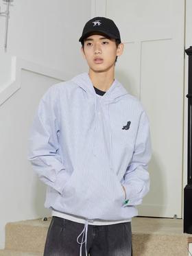 Mood Like Me/MCS2408/牛津纺套头半开领 连帽抽绳衬衫