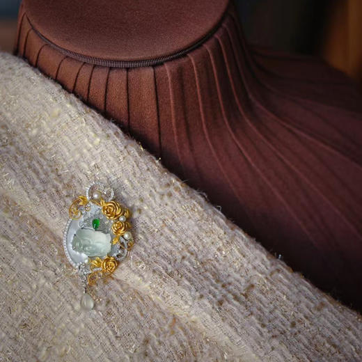 龢盒原创 高冰翡翠虎头蔷薇胸针吊坠耳环多用款 商品图3