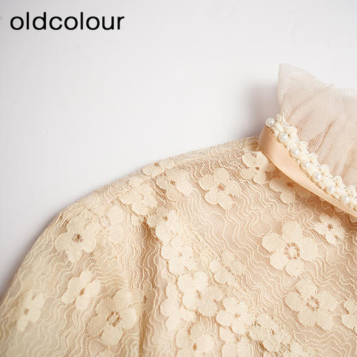 oldcolour春秋款米色网纱碎花长袖连衣裙女DN13103009 商品图2