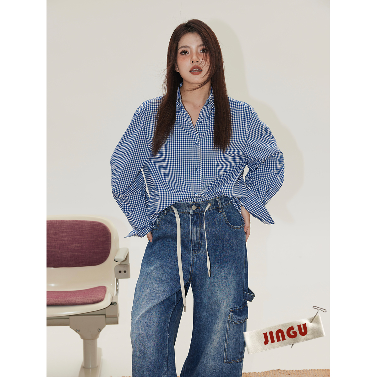 2024年新款白标~灵气女高~格子衬衫+polo领卫衣2件套