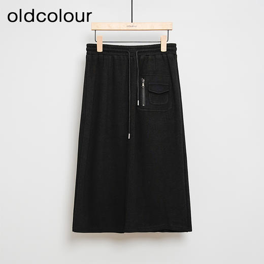 oldcolour秋冬款黑色休闲简约气质百搭松紧腰中长款半身裙女DM45063004 商品图0