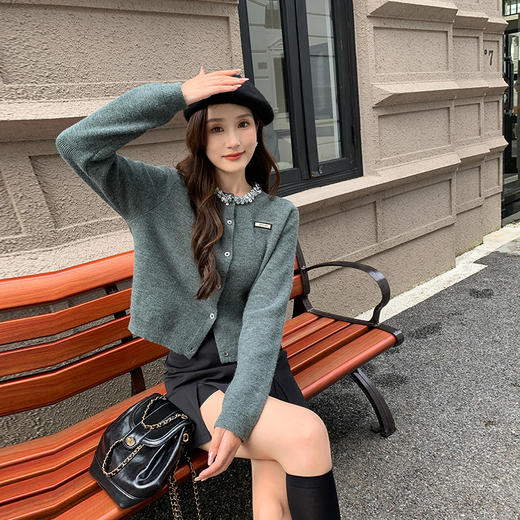 奢姿大码女装2024秋季钻饰设计针织开衫胖妹妹时尚简约百搭上衣8843368250 商品图2