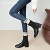 西遇法式瘦瘦靴女新款秋冬复古针织弹力袜靴方头粗跟黑色短靴V0047786 商品缩略图2