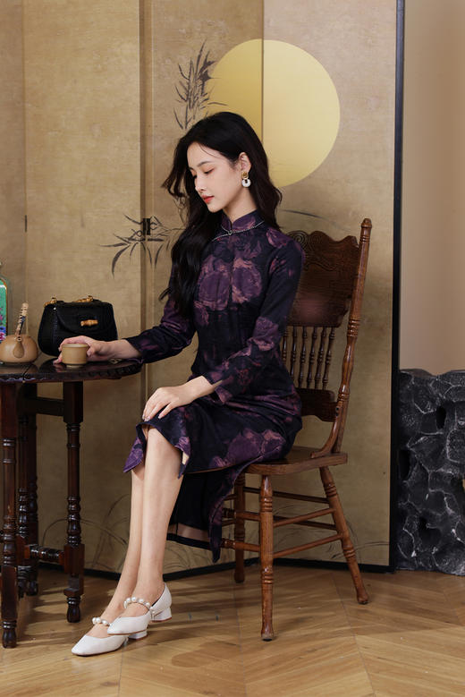 逸红颜明月优选 #双色油画玫瑰旗袍「玫瑰雨」90年代复古摩登感，闪钻织带纸醉金迷风 商品图14