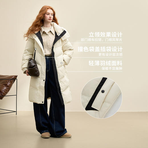 【通知下架】西遇过膝连帽羽绒服女冬季新款黑白韩版加厚保暖中长款外套 商品图1