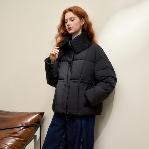 设计感气质拼接针织围领羽绒服女秋冬保暖显瘦面包服外套V0043415 商品图3