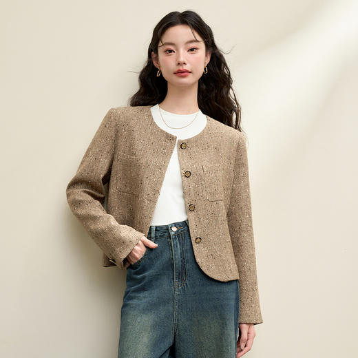 简约大方编织小香风外套女早春直筒圆领宽肩短款外套V3842704 商品图2