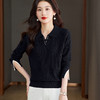 CC-66-5850翻领针织上衣女春秋宽松袖子开叉上衣polo领打底衫薄款毛衣 商品缩略图1