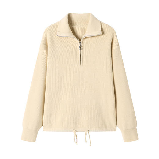 CC-16-9150秋冬新款短款针织衫上衣小个子宽松休闲半拉链套头翻领毛衣女 商品图4