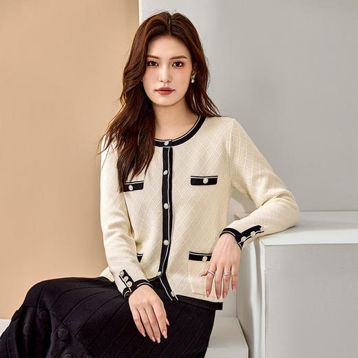 奢姿大码女装2025秋季减龄珍珠纽扣针织开衫胖妹妹时尚百搭上衣9843390183 商品图3