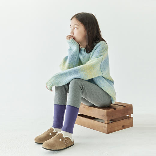 棵初冬季新品童装撞色拼接加绒打底裤中大童外穿弹力百搭长裤 商品图3