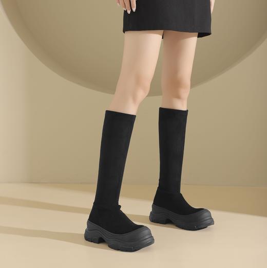 westory2024年秋冬季款纯色细高跟尖头性感长筒高筒弹力瘦瘦靴S24DQ84641 商品图4