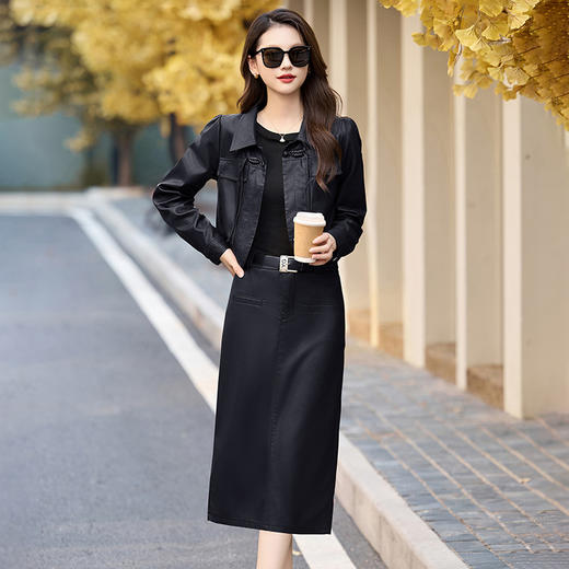 时尚休闲套装秋季新款时尚气质国风盘扣外套半裙两件套裙HMQY2832 商品图3