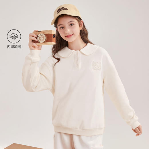 笛莎Deesha青少年女童卫衣2024冬季新款复古学院风翻领卫衣 商品图0