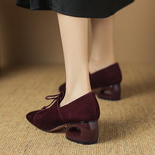 【预售5天】美拉德羊反绒时装鞋女方头时尚系带粗跟深口单鞋LD&6932 商品图4
