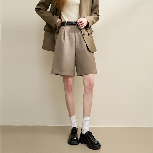 复古英伦风西装裤女早春双压褶遮肚显瘦高腰直筒短裤V3642523 商品图0