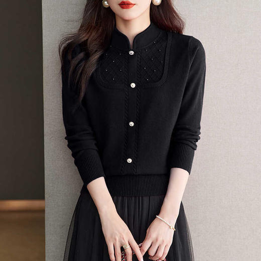 CC-66-5845新中式国风假两件针织衫上衣女新款设计感时尚立领打底衫修身毛衣 商品图1