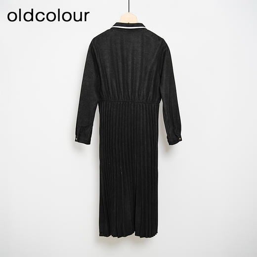oldcolour秋冬款黑色高腰气质百褶长袖连衣裙DN43103607 商品图1