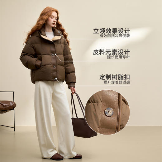 随性休闲简约拼接高级感连帽立领羽绒服女秋冬保暖外套V0043427 商品图1