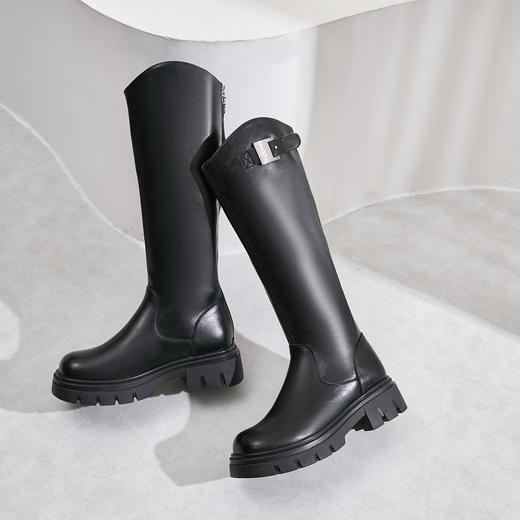 Safiya/索菲娅2024冬英伦风皮带扣V口粗跟不过膝厚底长筒骑士靴 SF44117257 商品图4