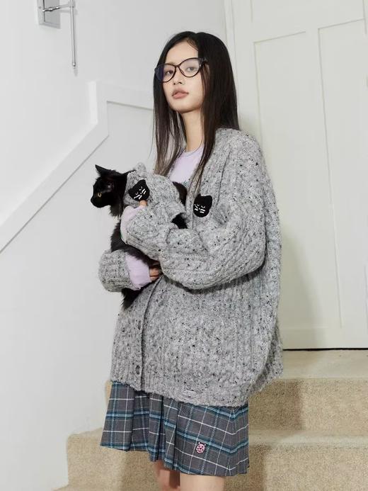 Mood Like Me/MMY2412/猫咪头像彩点绞花毛衣开衫 商品图2
