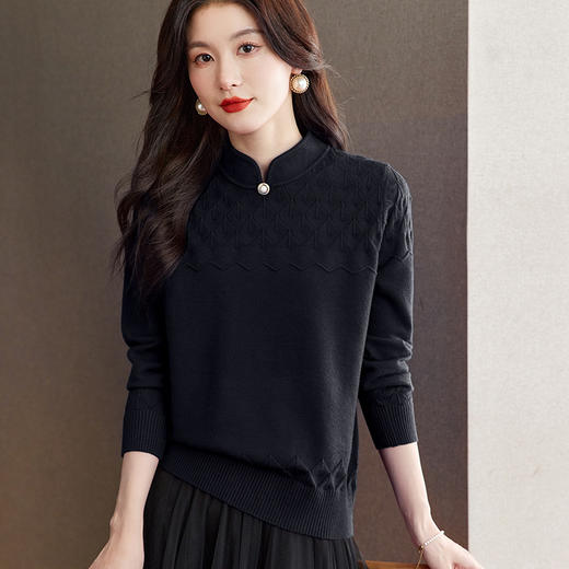 CC-66-5848旗袍领毛衣打底衫女秋冬2024新款上衣内搭长袖针织衫毛衣 商品图2