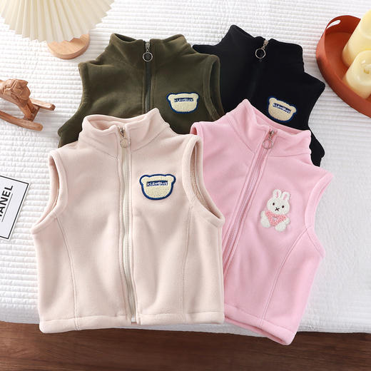 儿童马甲秋冬新款奥粒绒背心男女童保暖外穿柔软舒适坎肩开衫聚 商品图0