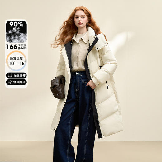 【通知下架】西遇过膝连帽羽绒服女冬季新款黑白韩版加厚保暖中长款外套 商品图0