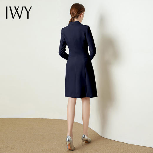 IWY/藏青色长袖西装连衣裙气质时尚通勤干练售楼部接待职业裙Q824 商品图3