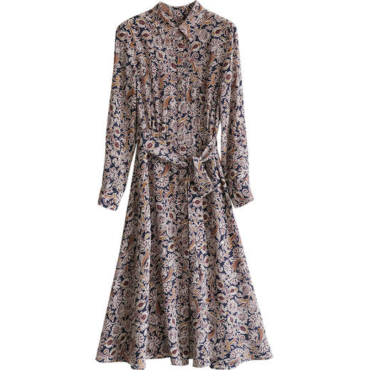 雀说 优雅碎花连衣裙女春秋新款法式复古高端大牌时尚长袖长裙4ZF-0733 商品图4