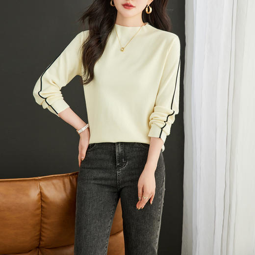CC-16-9156时尚气质半高领毛衣女秋冬2024新款慵懒风针织上衣中领拼接打底衫 商品图3