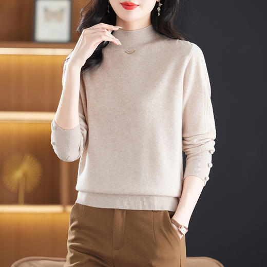 CC-13-6920半高领针织百搭秋冬季2024新款显瘦毛衣内搭打底衫100纯羊毛上衣 商品图2