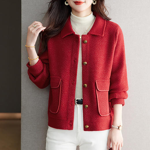 CC-XFY2195翻领亮丝大衣外套女短款秋装2024新款外搭休闲开衫春秋季加厚女装 商品图3