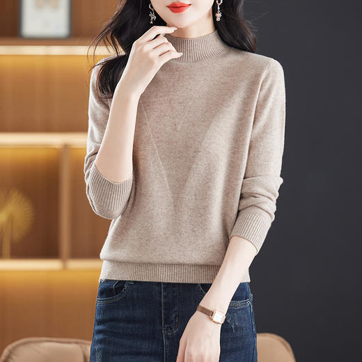 CC-13-6909    100纯羊毛衫半高领针织打底女秋冬厚款宽松款内搭软糯毛衣女 商品图1