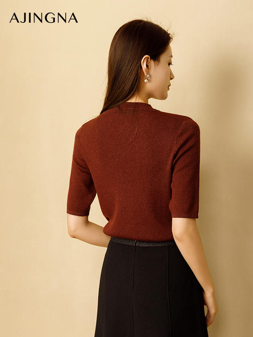 【商城同款】阿菁娜2024秋季新款飘带V领温柔气质毛衫A29Q301036 商品图4