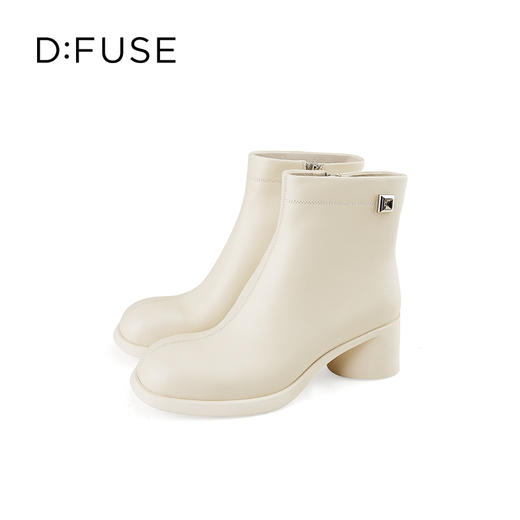 D:FUSE迪芙斯2024冬季新款经典真皮百搭通勤靴法式圆头增高粗跟短靴DF44116426 商品图0