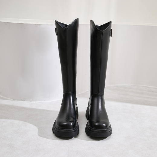 Safiya/索菲娅2024冬英伦风皮带扣V口粗跟不过膝厚底长筒骑士靴 SF44117257 商品图3